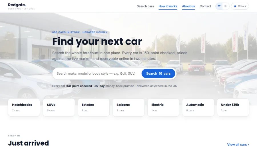 Redgate Motors homepage preview